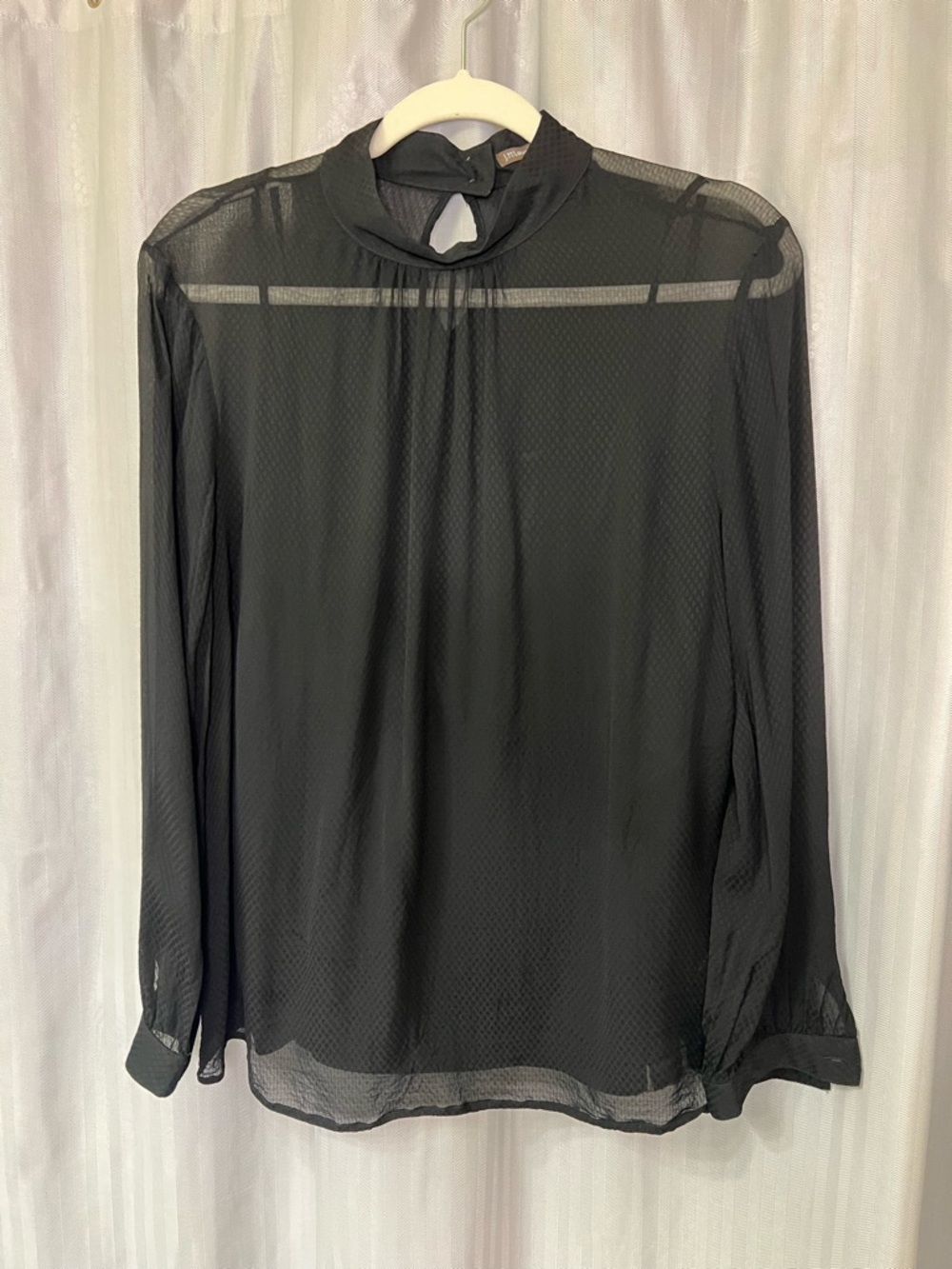 J Mclaughlin Sheer Black Mock-Neck Long Sleeve Blouse with tank size M